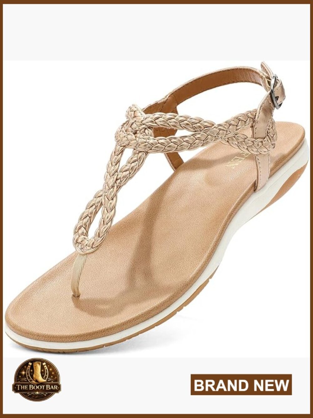 Womens Flat Sandals Dress Braided T-Strap Thong Sandals with Arch Support
